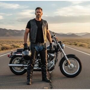 Leather Gallery #826 Mens Motorcycle Lined Chaps Black Leather Chap Pants 2XL